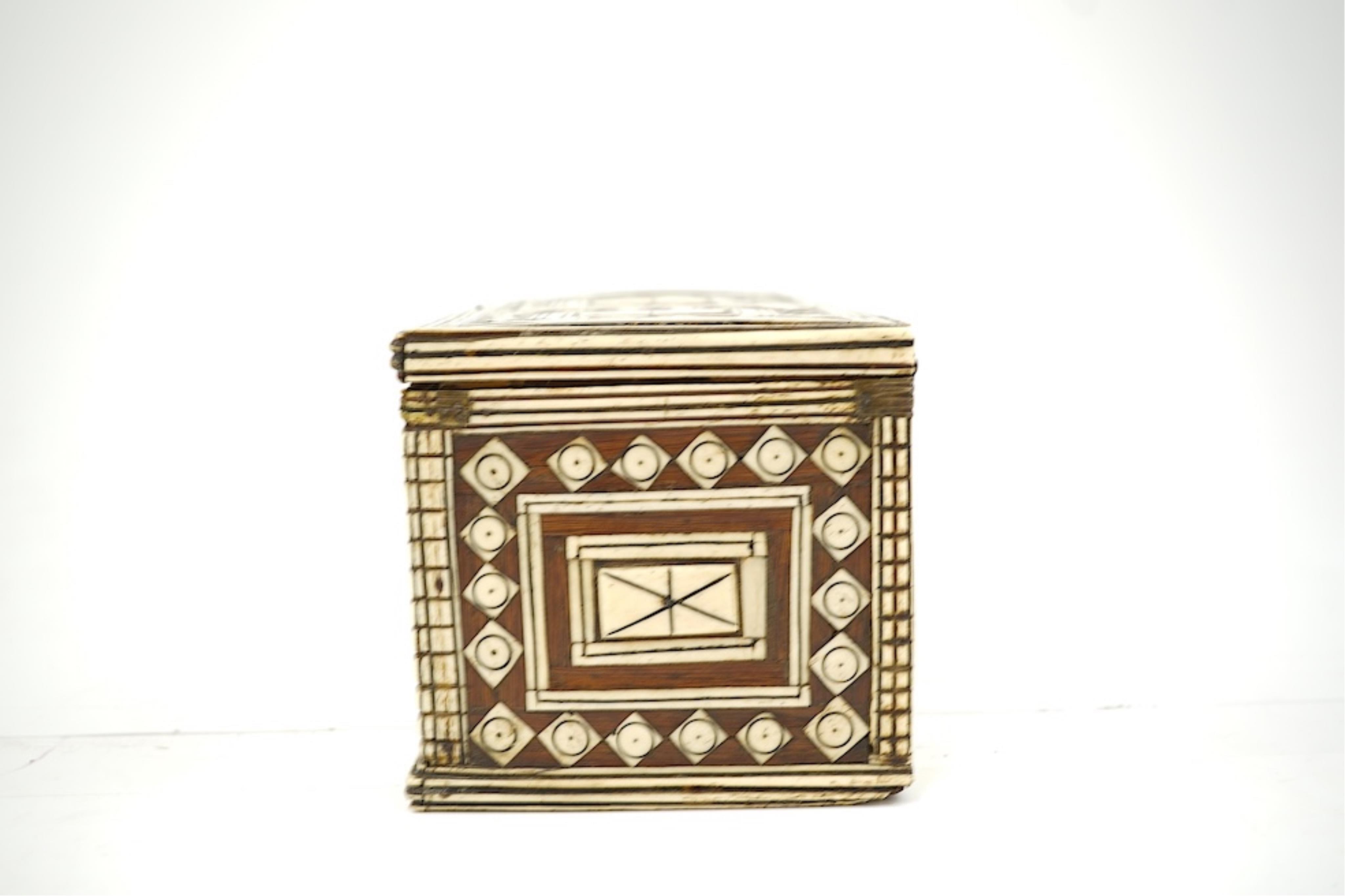 A 17th/18th century Indo-Colonial bone and hardwood inlaid box